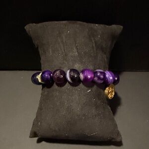 Rustic Cuff Purple Bracelet with Gold Charm